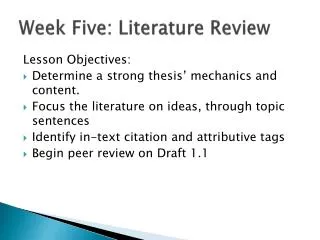 Week Five: Literature Review