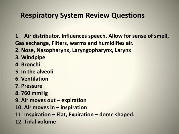 PPT - Respiratory System Review Questions PowerPoint Presentation, free  download - ID:2111273