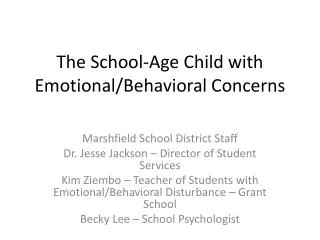 The School-Age Child with Emotional/Behavioral Concerns