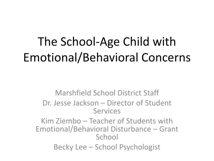 the school age child with emotional behavioral concerns