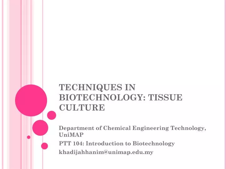 techniques in biotechnology tissue culture