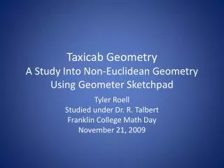 Taxicab Geometry A Study Into Non-Euclidean Geometry Using Geometer Sketchpad
