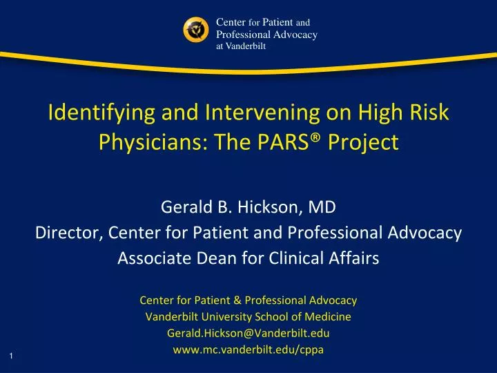 identifying and intervening on high risk physicians the pars project