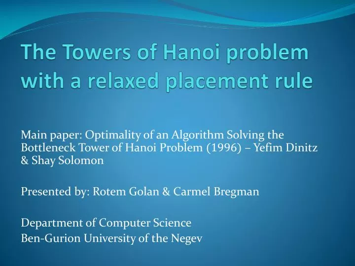 the towers of hanoi problem with a relaxed placement rule