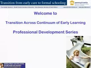 Welcome to Transition Across Continuum of Early Learning Professional Development Series