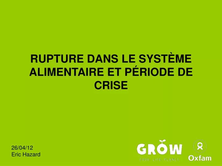 rupture dans le syst me alimentaire et p riode de crise