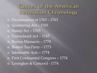 Causes of the American Revolution Chronology