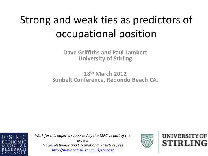 strong and weak ties as predictors of occupational position