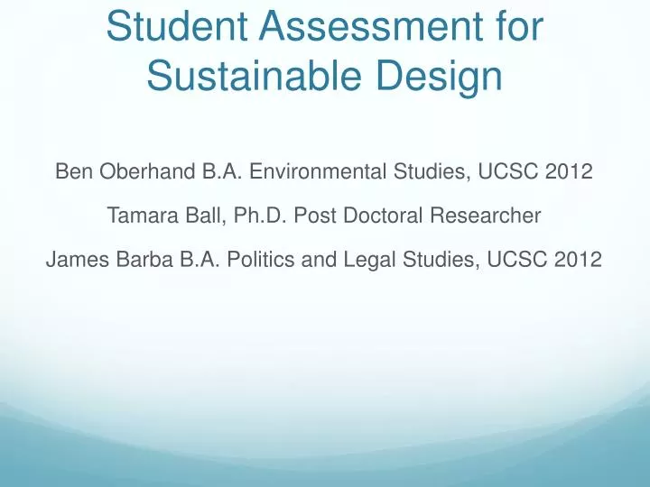 student assessment for sustainable design