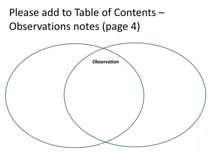 please add to table of contents observations notes page 4