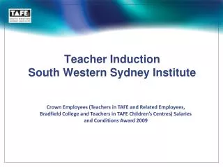 Teacher Induction South Western Sydney Institute