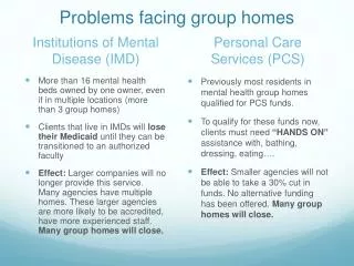 Problems facing group homes