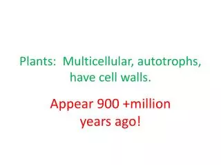 Plants: Multicellular , autotrophs, have cell walls.