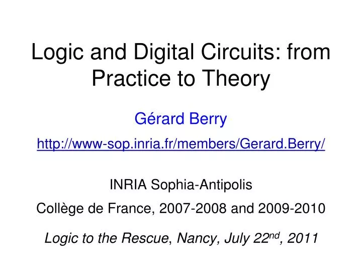 logic and digital circuits from practice to theory