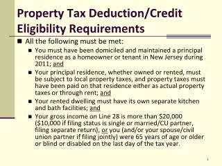 Property Tax Deduction/Credit Eligibility Requirements