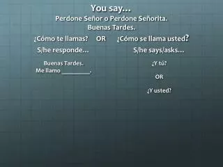 you say perdone se or o perdone se orita buenas tardes c mo te llamas or c mo se llama usted