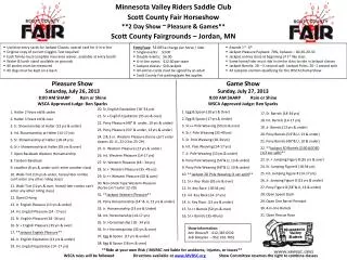 Minnesota Valley Riders Saddle Club Scott County Fair Horseshow **2 Day Show ~ Pleasure &amp; Games**