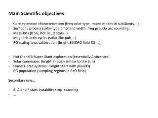 Main Scientific objectives