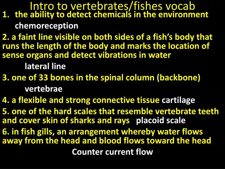 intro to vertebrates fishes vocab