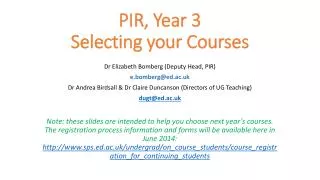 PIR, Year 3 Selecting your Courses