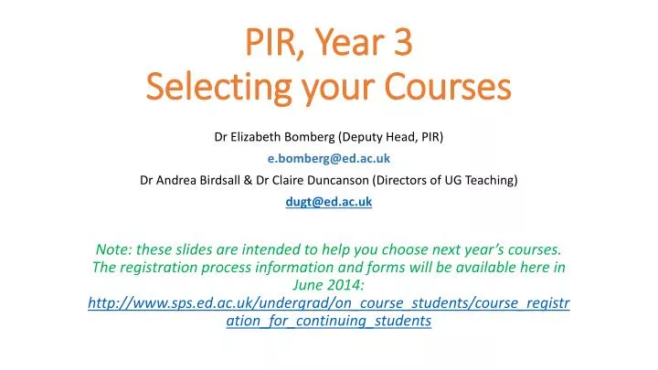 pir year 3 selecting your courses