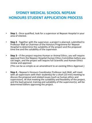 SYDNEY MEDICAL SCHOOL NEPEAN HONOURS STUDENT APPLICATION PROCESS