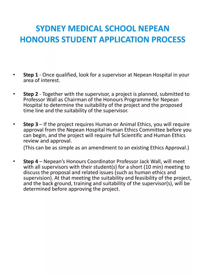 sydney medical school nepean honours student application process