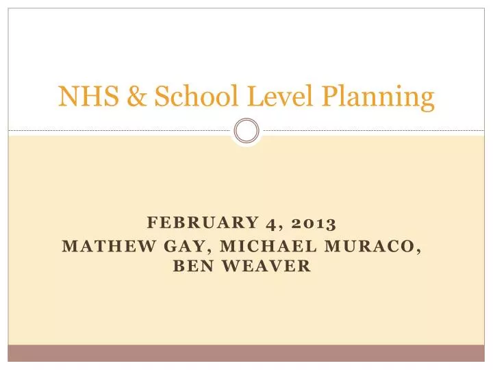nhs school level planning