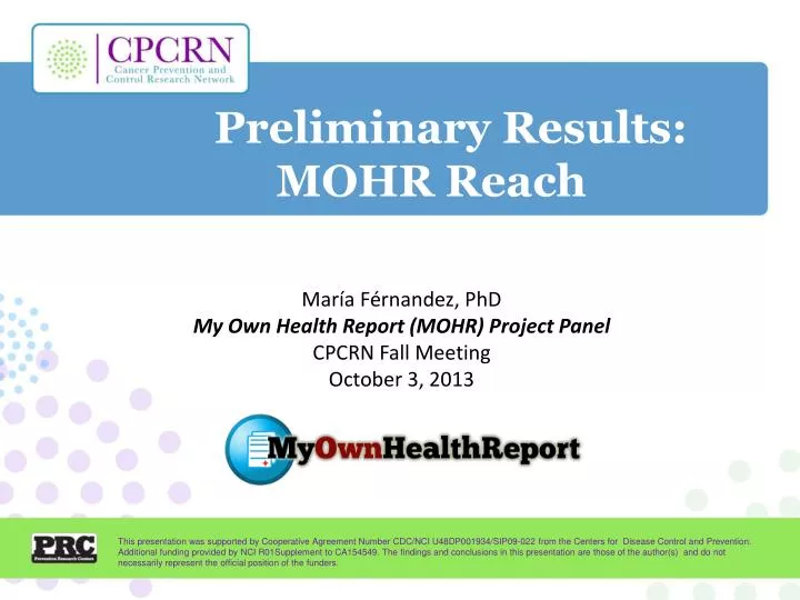 preliminary results mohr reach