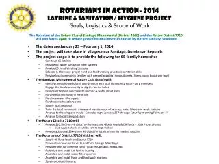 Rotarians in Action- 2014 Latrine &amp; Sanitation / Hygiene Project Goals, Logistics &amp; Scope of Work