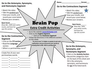 Brain Pop Extra Credit Activities