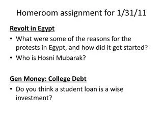 Homeroom assignment for 1/31/11