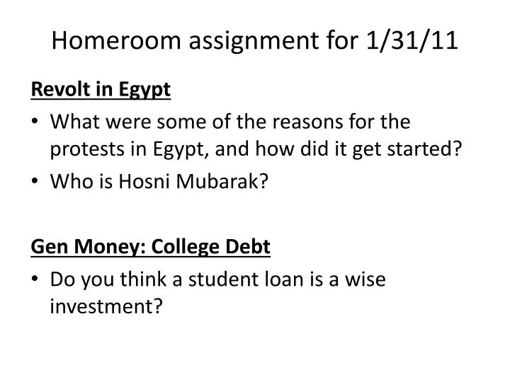 homeroom assignment for 1 31 11