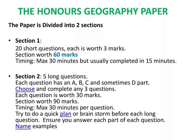 the honours geography paper