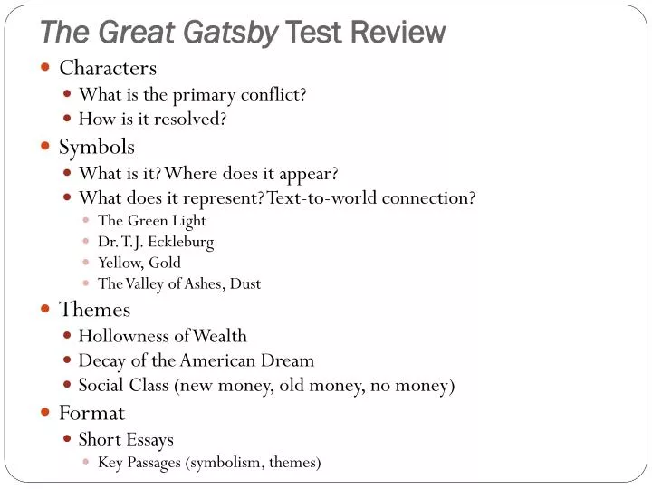 the great gatsby test review