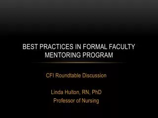 Best Practices in Formal Faculty Mentoring Program