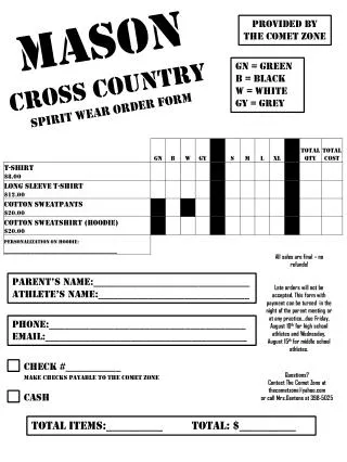 MASON CROSS COUNTRY Spirit Wear ORDER FORM