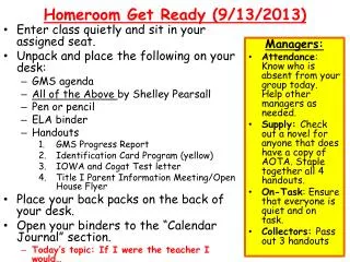 Homeroom Get Ready ( 9/13/2013 )
