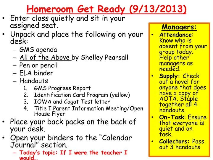 homeroom get ready 9 13 2013