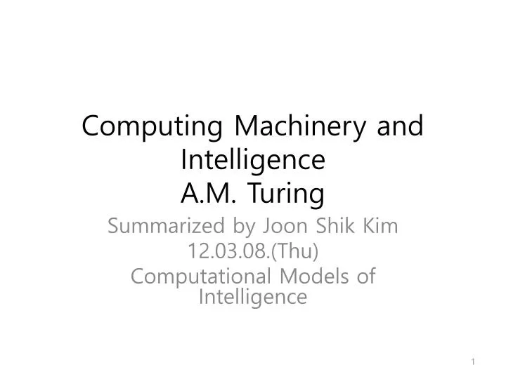 computing machinery and intelligence a m turing