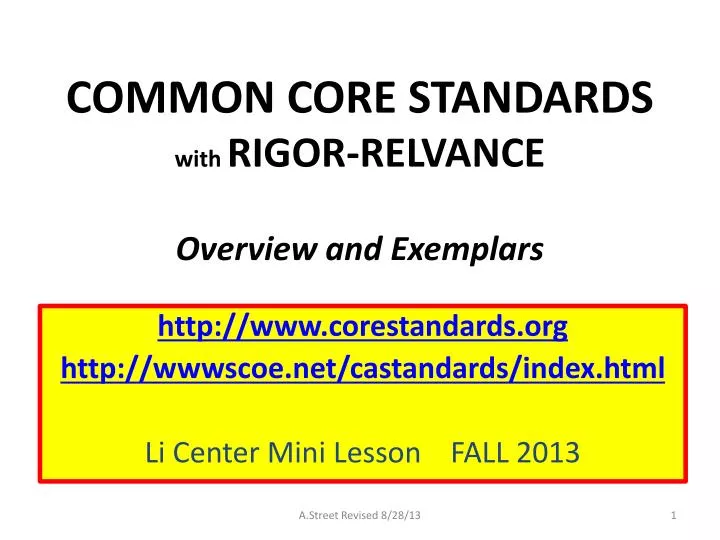 common core standards with rigor relvance overview and exemplars