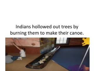 Indians hollowed out trees by burning them to make their canoe.
