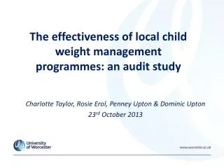 The effectiveness of local child weight management programmes: an audit study