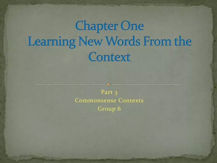 chapter one learning new words from the context