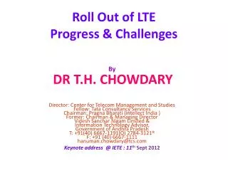 Roll Out of LTE Progress &amp; Challenges