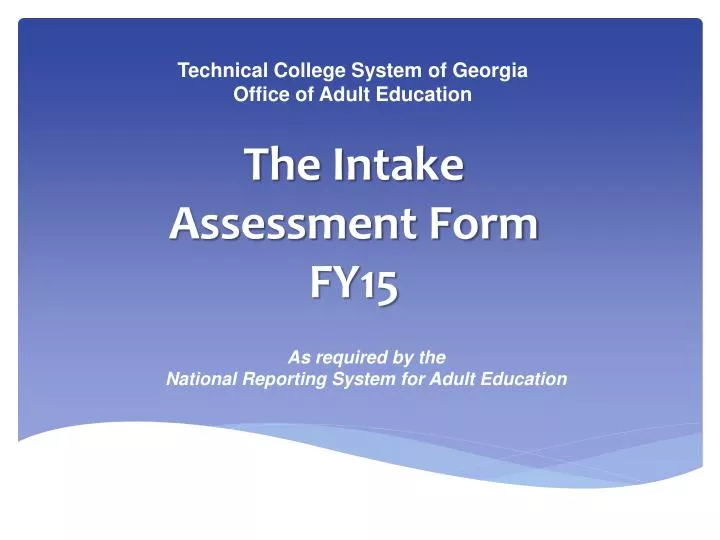 the intake assessment form fy15