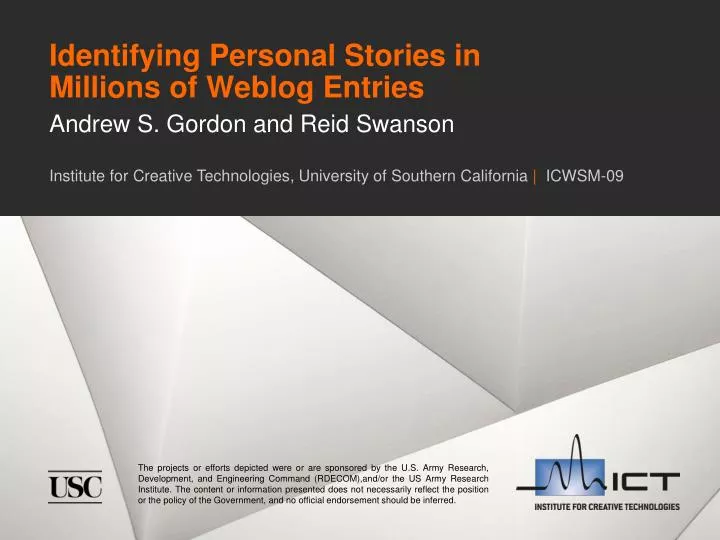 identifying personal stories in millions of weblog entries