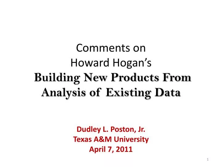 comments on howard hogan s building new products from analysis of existing data