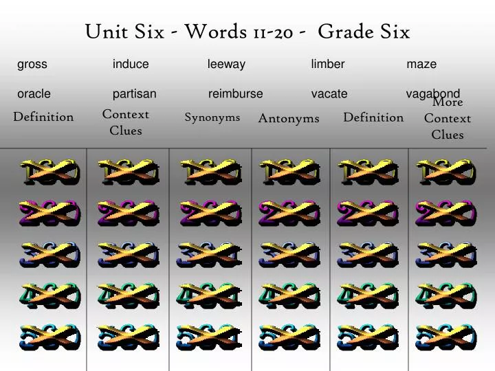 unit six words 11 20 grade six