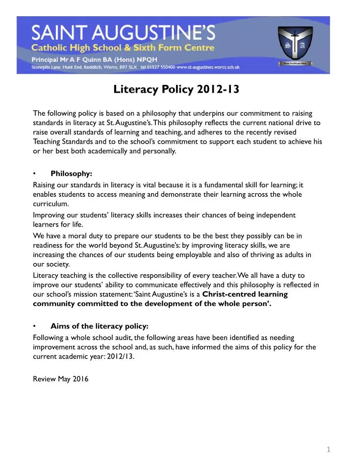 literacy policy 2012 13